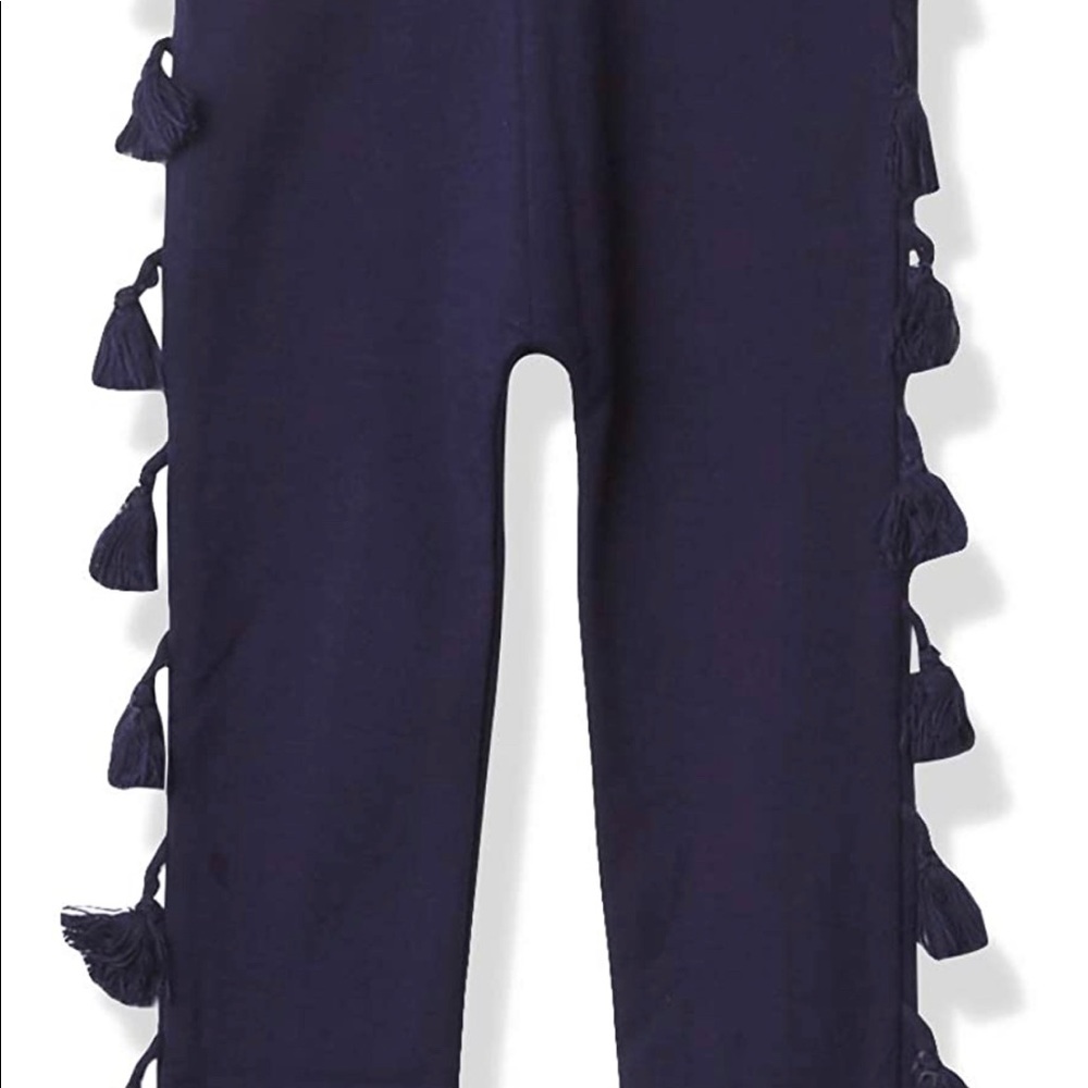 NWT MUDPIE Girl’s Navy Blue Tasseled Cotton Leggings size 4T-5T! Think Twins!